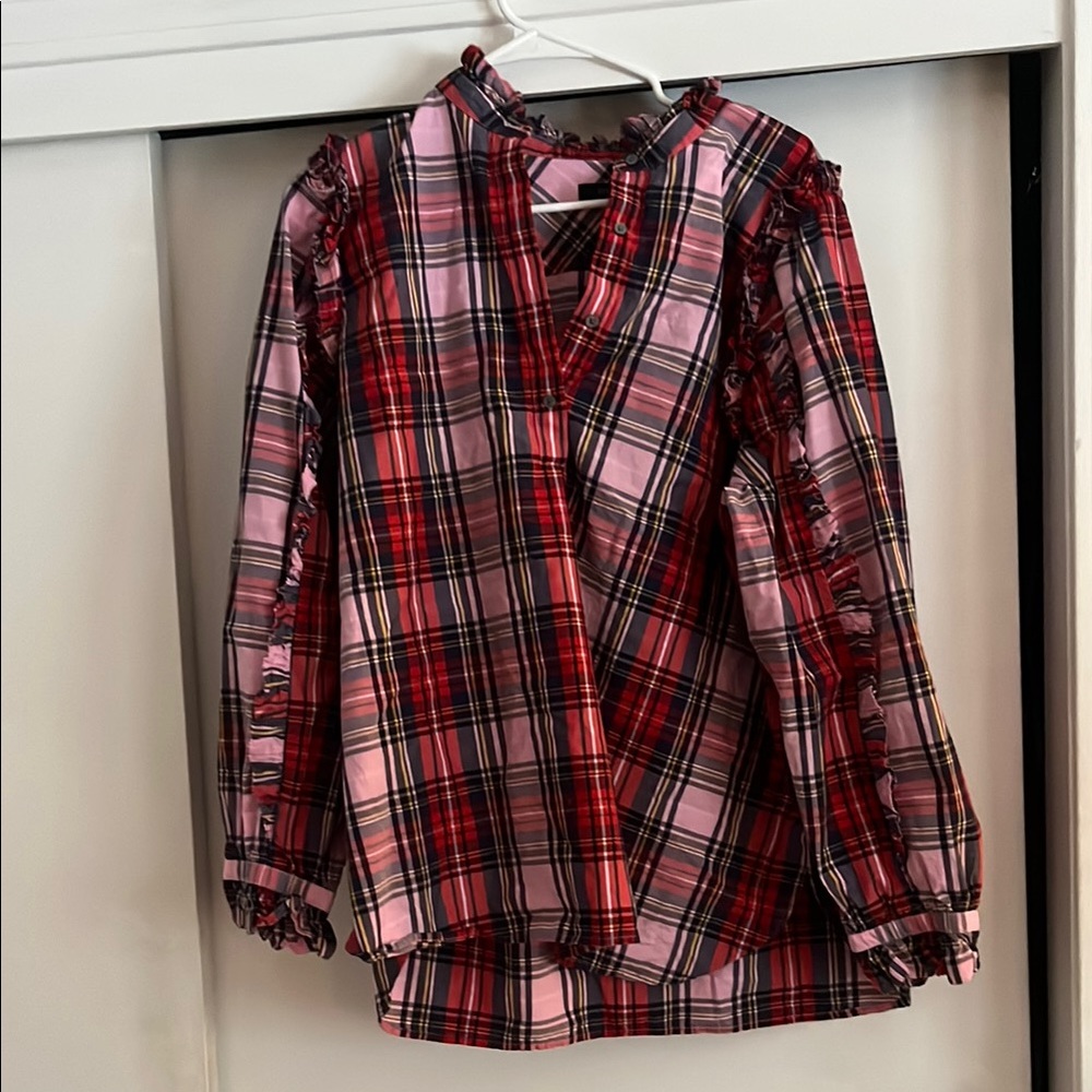 J. Crew Red and Pink Plaid Blouse